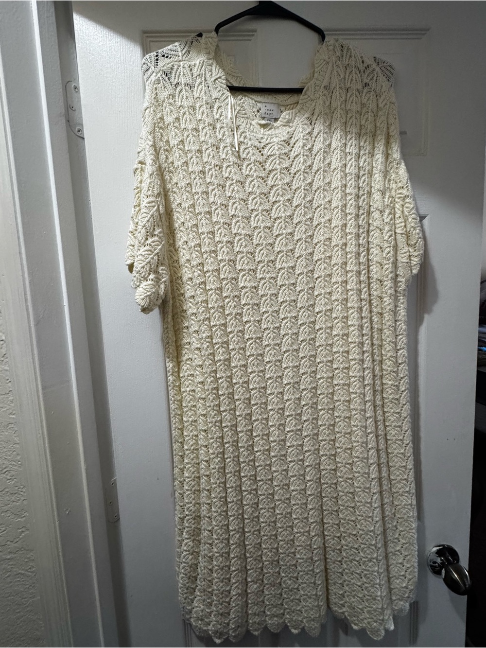 Cream Cable Knit short sleeve Sweater Dress